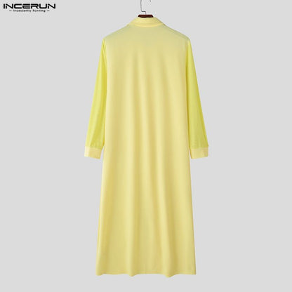 INCERUN Men Long Style Shirt Solid Color Lapel Long Sleeve Button Men Clothing Streetwear 2025 Loose Fashion Casual Camisas Tops