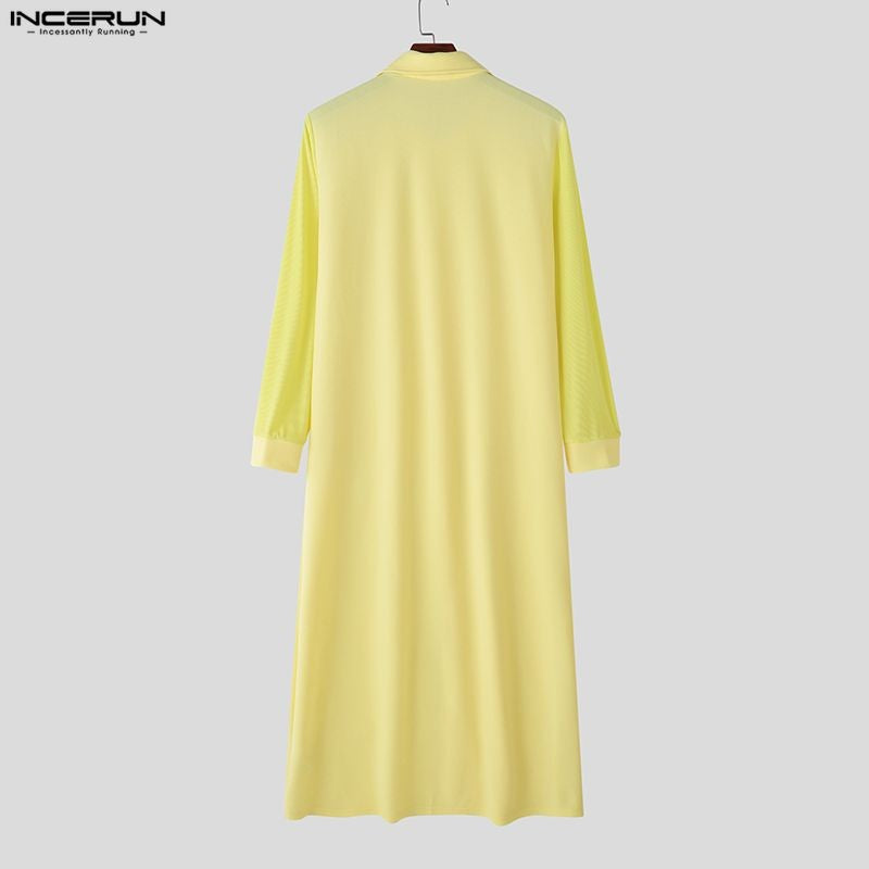 INCERUN Men Long Style Shirt Solid Color Lapel Long Sleeve Button Men Clothing Streetwear 2025 Loose Fashion Casual Camisas Tops