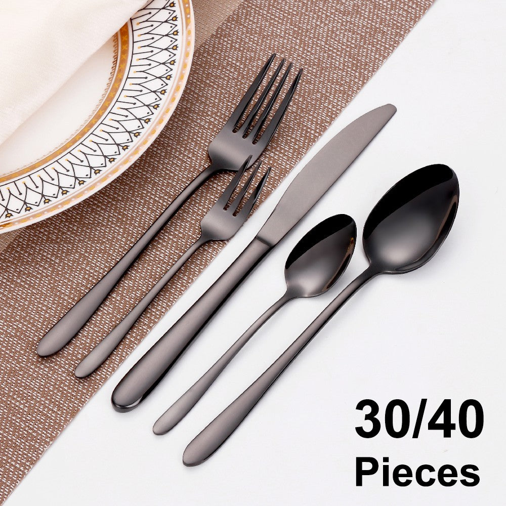 30/35/40 Peças Talheres Ocidentais Aço Inoxidável Preto Conjunto de Talheres Elegante Conjunto de Jantar Espelho Faca Garfo Colher Utensílios de Cozinha