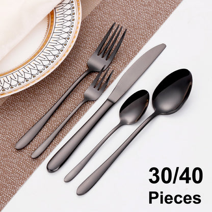 30/35/40 Peças Talheres Ocidentais Aço Inoxidável Preto Conjunto de Talheres Elegante Conjunto de Jantar Espelho Faca Garfo Colher Utensílios de Cozinha