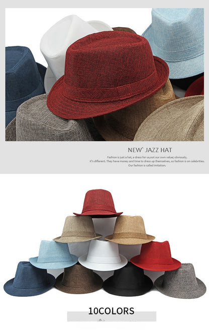 Middle-aged Spring and Summer Outdoor Sun Protection Hat Beach Top Hat Female Casual Retro Jazz Linen Hat  Fedoras for Man Party