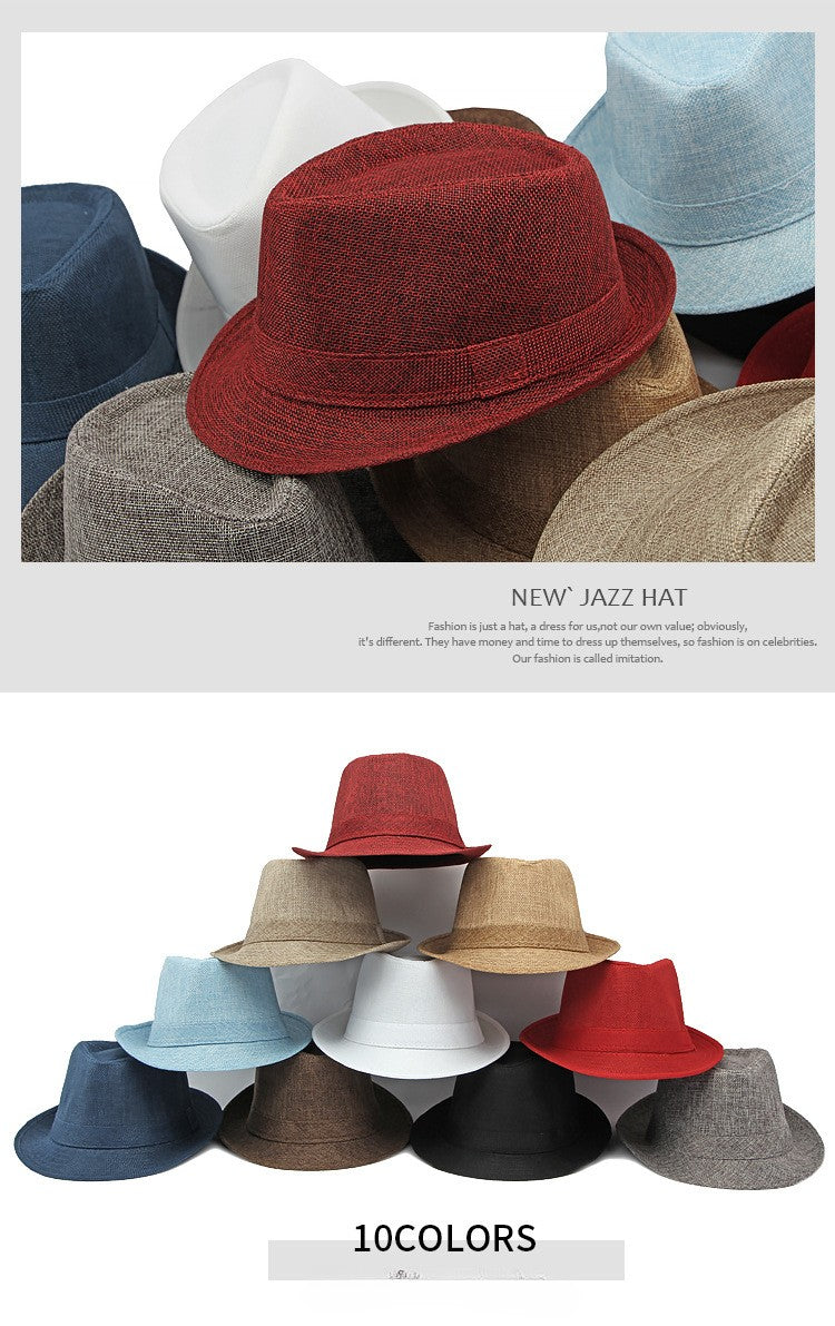 Middle-aged Spring and Summer Outdoor Sun Protection Hat Beach Top Hat Female Casual Retro Jazz Linen Hat  Fedoras for Man Party