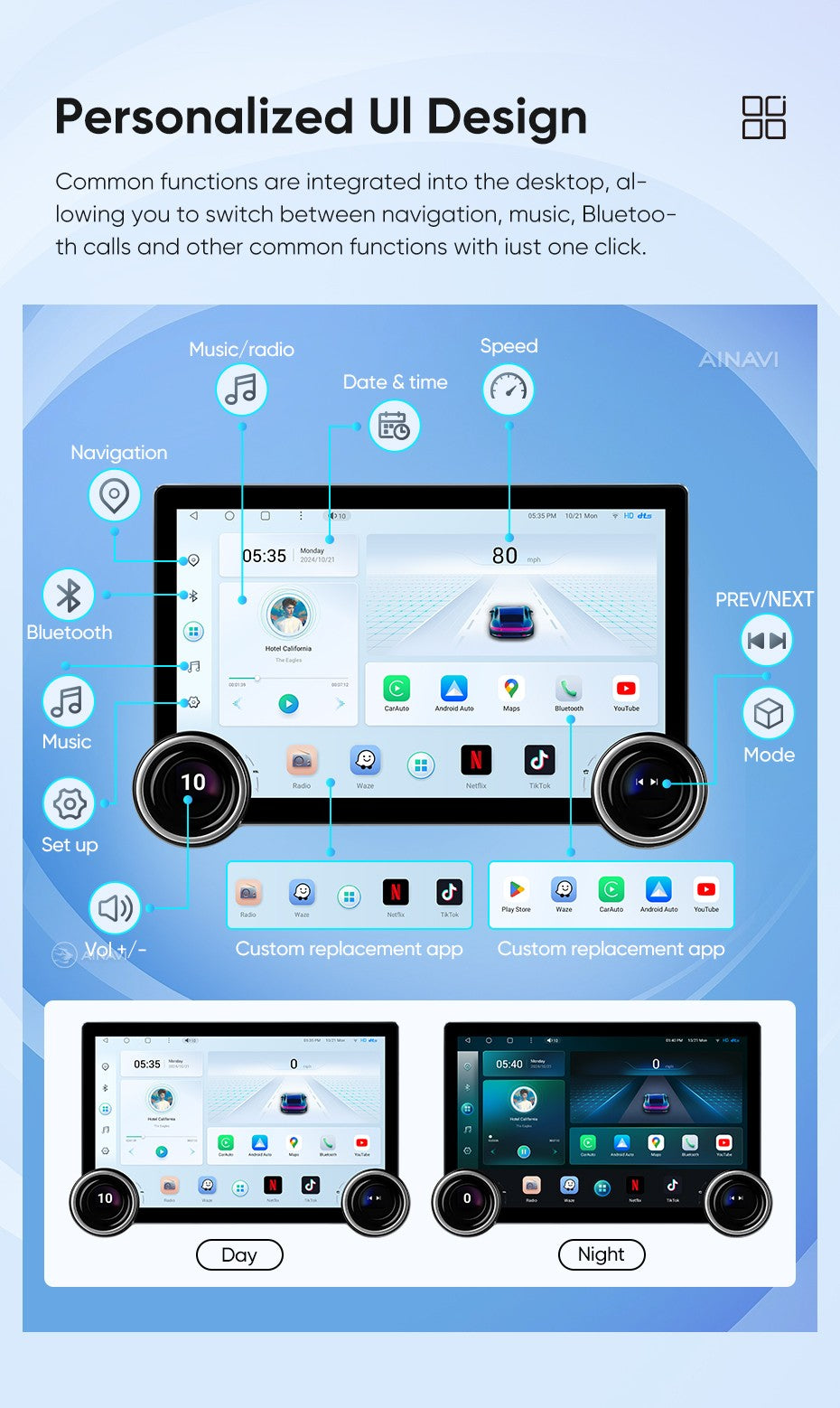 Ainavi 2K Screen Car Radio For Toyota RAV4 2020 2021 2022 2023 2024 2025 XA50 RAV 4 Wireless Carplay Android Auto Car Multimedia