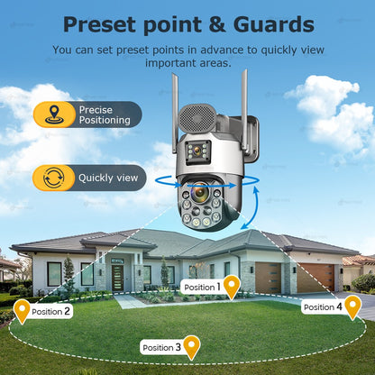 Câmeras de segurança solares externas 4K, 4G SIM, 2 lentes/tela, zoom óptico de 60x, rastreamento automático, PTZ 360°, câmera IP para vigilância residencial
