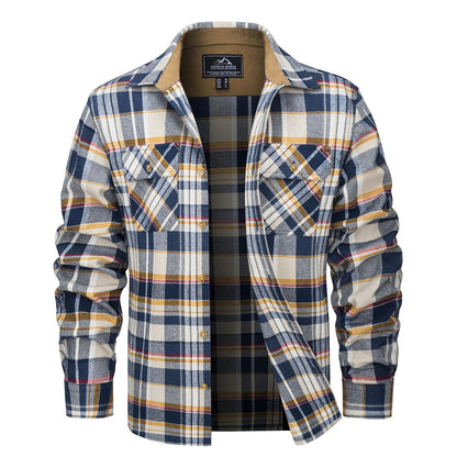 MAGCOMSEN Flannel Shirts Men's Long Sleeves Cotton Long Sleeve Plaid Shirt with 2 Pockets Button Down Casual Corduroy Shirt Male
