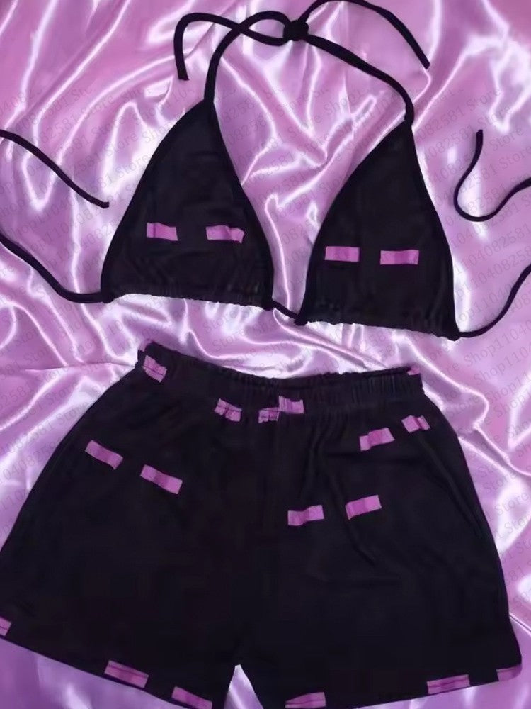 Retro 2000s women's punk new beach swimsuit Gothic clothing American printed garbage swimsuit bikini Y2K swimsuit set emo girl