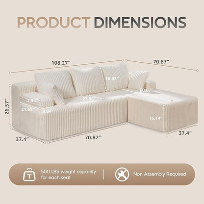 Modular L-Shaped 3-Seat Sectional | Memory Foam with Deep Seating & Storage Modules | Living Room Sofa
