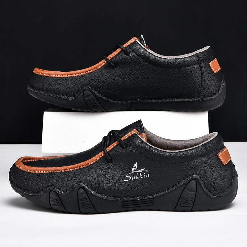 New 2024 Fashion Handmade Leather Casual Men Shoes Design Sneakers Man Loafers Breathable Low Top Flat Shoes Driving Plus Size