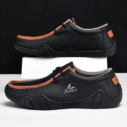 New 2024 Fashion Handmade Leather Casual Men Shoes Design Sneakers Man Loafers Breathable Low Top Flat Shoes Driving Plus Size