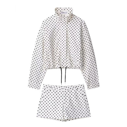HH Woman Autumn Long Sleeves Turtleneck Zipper With Pockets Drawstring Casual Coats Women Fashion Polka Dot Printed Jacket