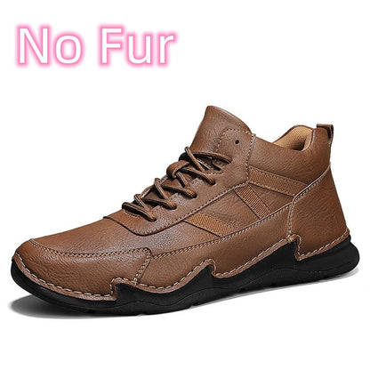 Handmade Mens Low Top Sneakers Classic Mens Leather High Top Shoes Fashion Outdoor Motorcycle Boots Lace Up Non-Slip Ankle Boots