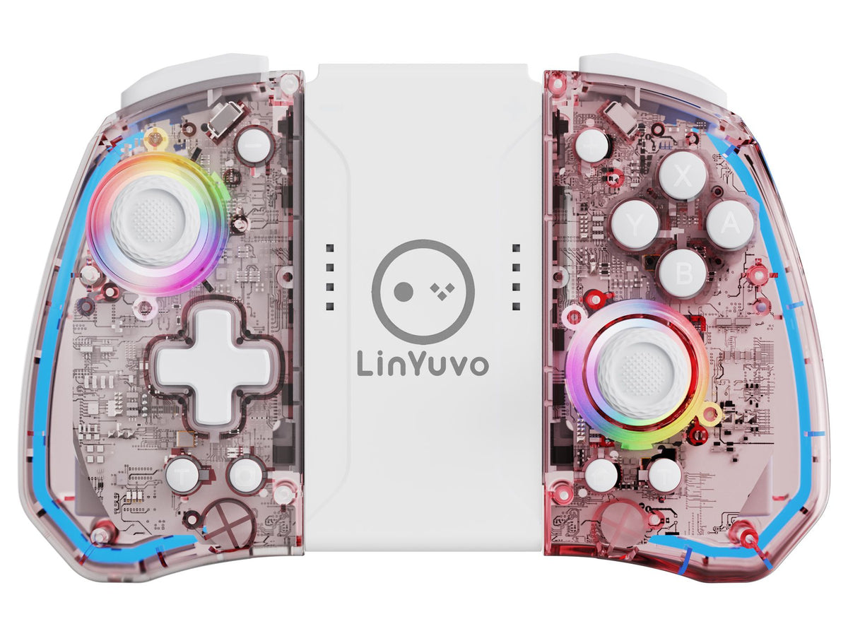 LinYuvo KS40 Transparent Wireless Gamepad for Switch/OLED with 8 Color LED,Turbo Function.Controller Joystick for Switch Lite