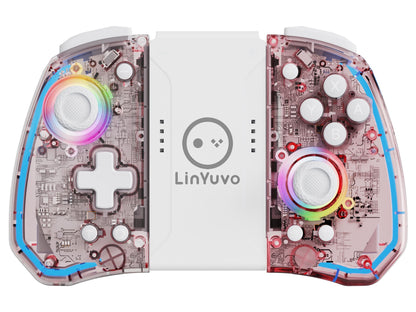 LinYuvo KS40 Transparent Wireless Gamepad for Switch/OLED with 8 Color LED,Turbo Function.Controller Joystick for Switch Lite
