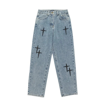 Nova Calça Jeans Masculina Larga Bordada Moda Solta Calça Jeans Streetwear Hip Hop Reta Perna Larga Calça Casual Roupa Masculina