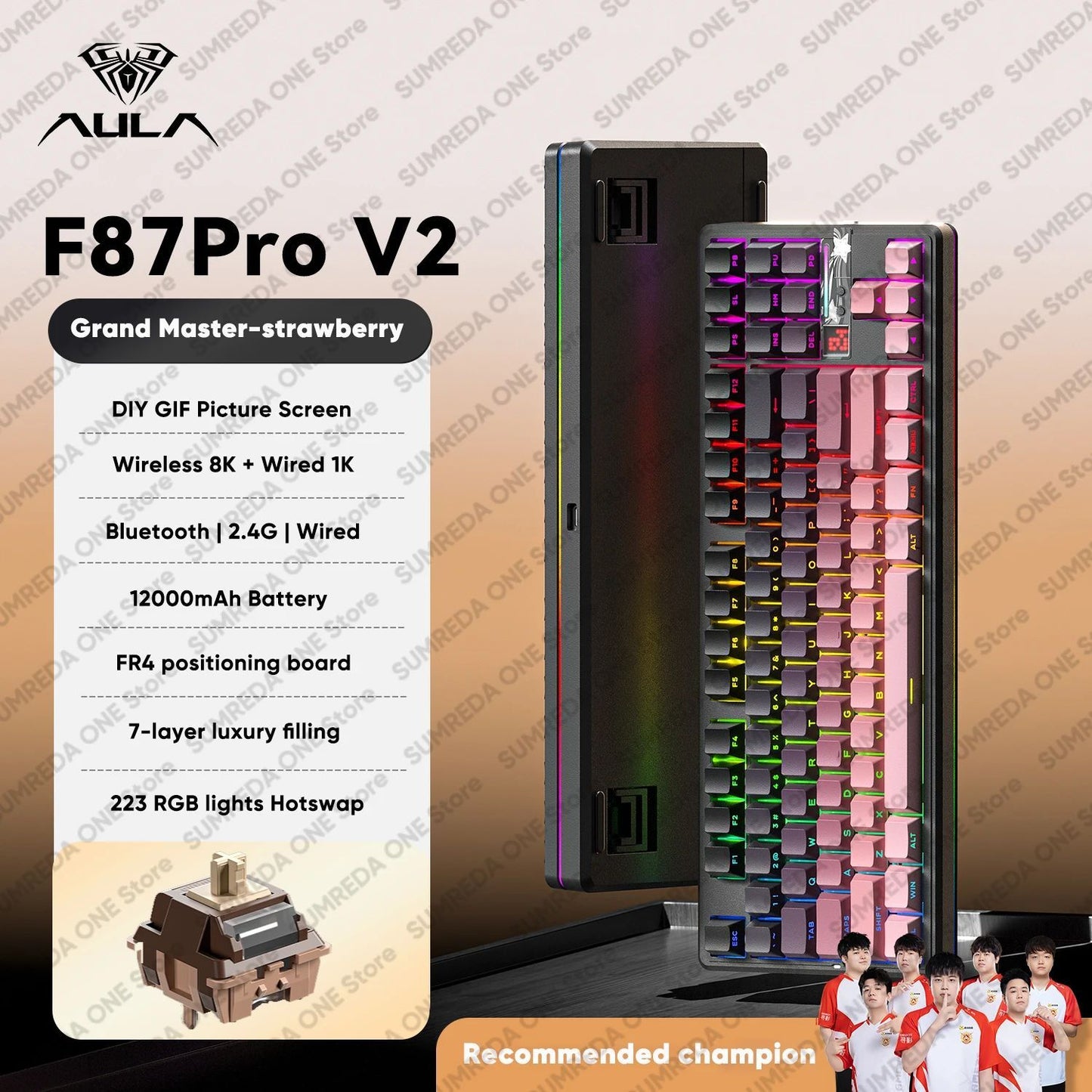 AULA F87 Pro V2 Wireless Gaming Mechanical Keyboard F87Pro V2 Bluetooth 2.4G Wired RGB Hotswap 8K Return 12000mAh Gamer Keyboard