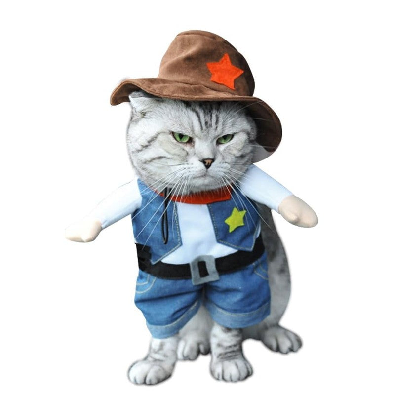 Fantasia de Cowboy com Chapéu para Gatos e Cães Pequenos Roupa Engraçada de Halloween para Gatos e Cães Pequenos