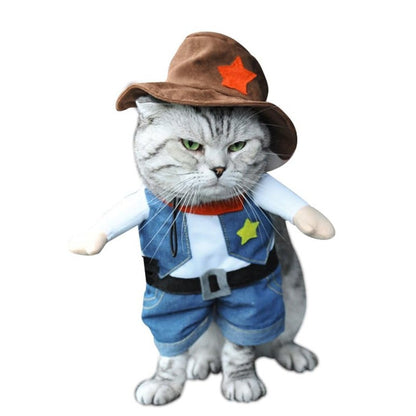 Fantasia de Cowboy com Chapéu para Gatos e Cães Pequenos Roupa Engraçada de Halloween para Gatos e Cães Pequenos