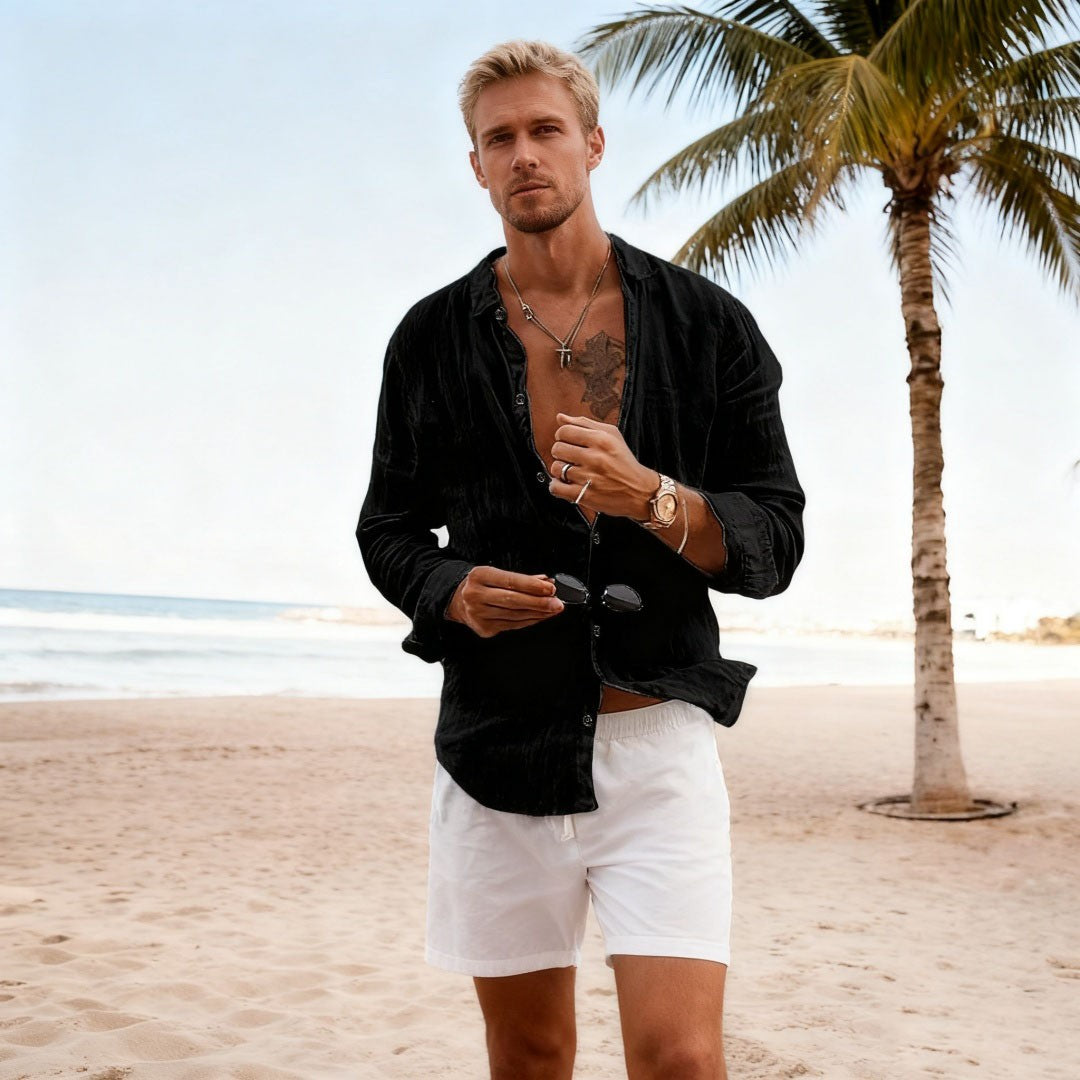 Men's Comfortable Cotton Linen Shirt Simple Lapel Solid Top Loose Casual Holiday Blouse for Men