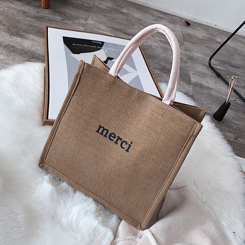 100pcs/lot Custom Printed Grocery Eco Friendly Waterproof Natural Laminated Burlap Sack Jute Beach Bag for Women Towel Wedding