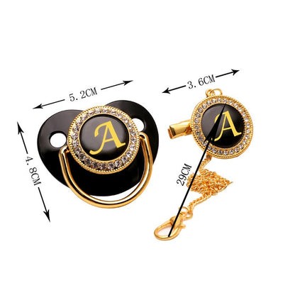 Black Luxury Pacifier Chain Clips with Lid Name Initial Letter Silicone Nipple Holder Personalized Pacifiers Newborn Baby Shower