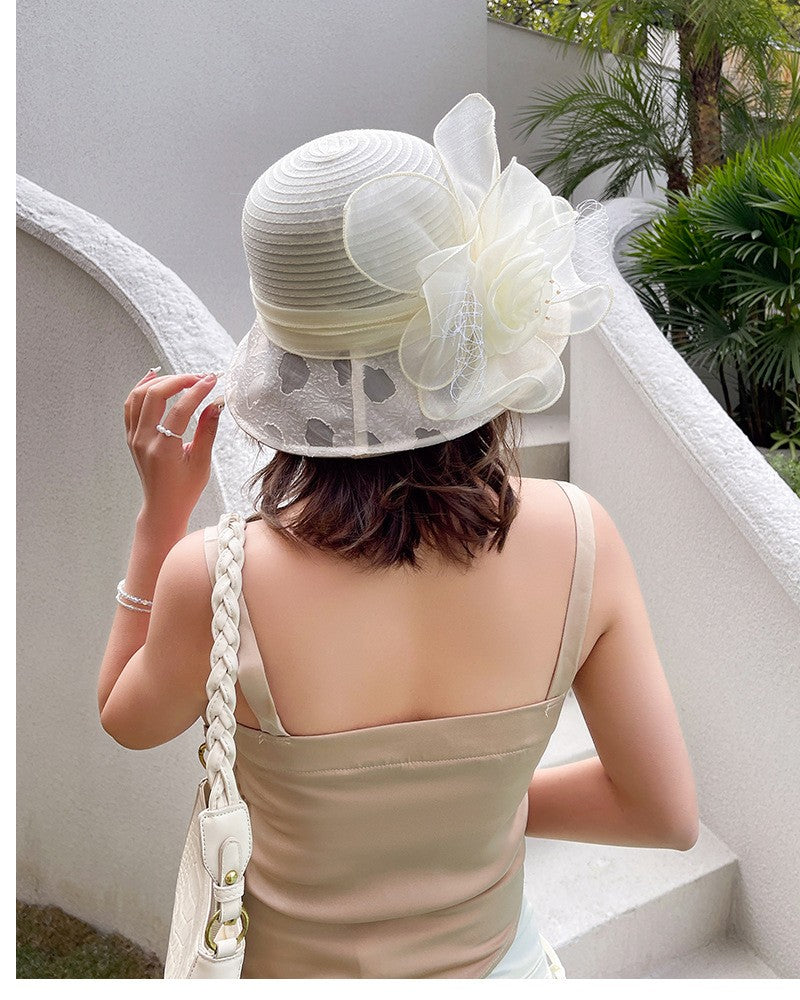 Novos Chapéus Fascinators Femininos Chapelaria Elegante Laço Aba Larga Chapéu Bucket Fedora Feminino Boné de Sol Dobrável de Verão Presente