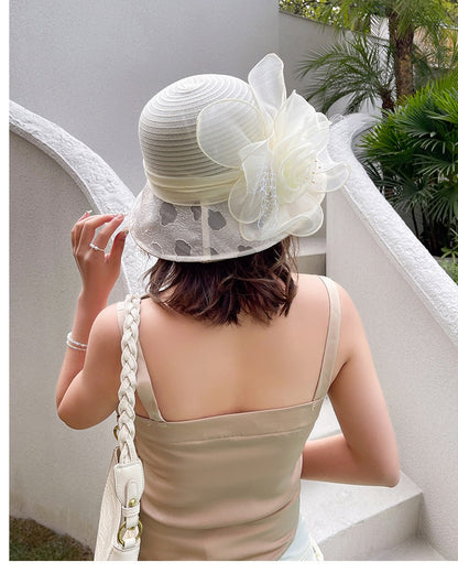 Novos Chapéus Fascinators Femininos Chapelaria Elegante Laço Aba Larga Chapéu Bucket Fedora Feminino Boné de Sol Dobrável de Verão Presente
