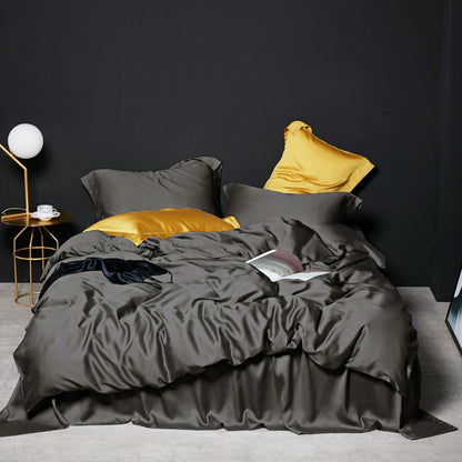 Liv-Esthete Conjunto de Cama Verde Escuro 100% Seda Saudável Pura Seda Luxo Queen King Capa de Edredom Lençol de Elástico Fronha Conjunto de Roupa de Cama