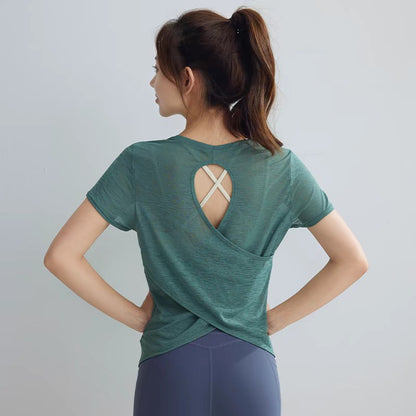 Women's Tight Sports T-shirt Quick Dry Short Sleeve Yoga T-shirt Pilates Fitting Fitness Back Hollow Out Running T-shirt