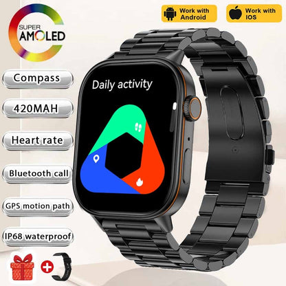 Smartwatch de Música Feminino 2025 Novo com Tela AMOLED HD de 2.01'' Moda, GPS de 6 Estrelas Embutido, Rastreador Impermeável e Chamada, Braceletes