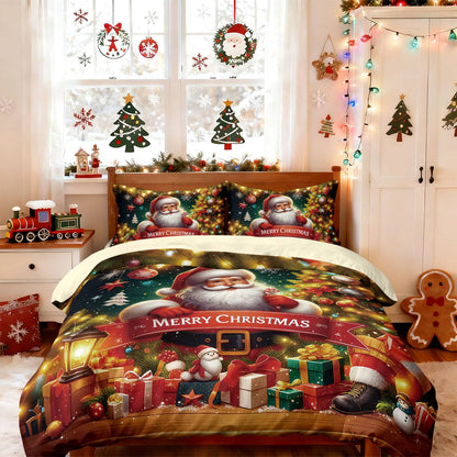 3pcs Merry Christmas Santa Claus print coreless bedding set multiple size bedrooms bedding holiday decorations, machine washable
