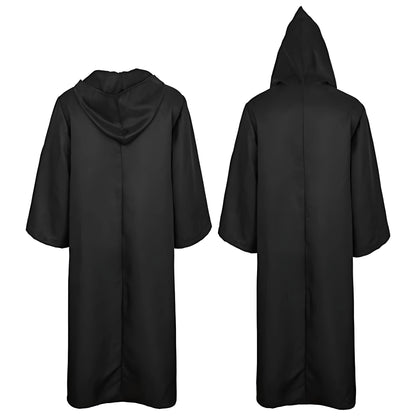 Black Cape Black Cloak Jedi Warrior Costume for Adults, Vampire Cape with Hood, Adult Halloween Cosplay Vampire Christmas Party