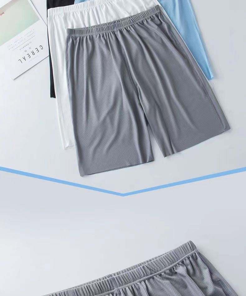 Large Size Men Pajamas Set Ice Silk Sense Round Neck Solid Colour Short Sleeve T-Shirt Student Short Sleeve Shorts Two-Piece Set