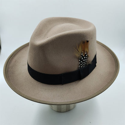 Chapéu Fedora Novo de Camurça 2023 Masculino e Feminino Outono Chapéu Panamá Jazz Estilo Britânico Elegante Retrô Fedora Chapéu de Aba Larga