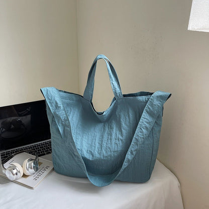 Lazy Style Nylon Crossbody Shoulder Bag Women Casual Large Capacity Bucket Tote Bag Lightweight Japan Style Simple Handbag