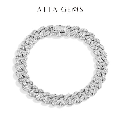 Corrente Cubana Completa de Moissanita ATTAGEMS DVVS1 para Homens e Mulheres, Prata Esterlina 925 Banhada a Ouro 18k, Pulseira de Tênis Hip Hop, Joia Fina