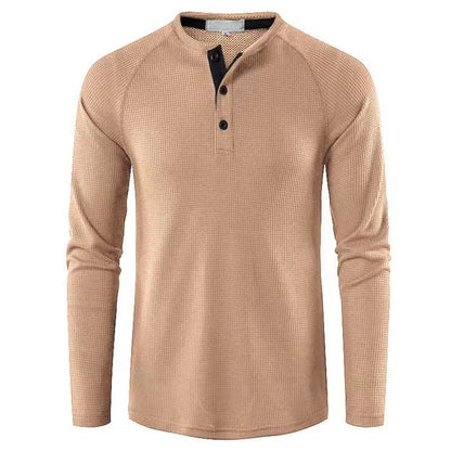 Autumn And Winter New Men's T-shirt Europe And The United States Men's Solid Color Long Sleeve Undershirt Henry Shirt Men