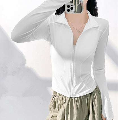 Women Long Sleeve Sport Jacket Spring Summer Gym Workout Coat Yoga Running Sports Cycling Top Casual Zipper Outfit Clothes Chic