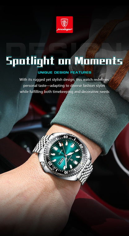 POEDAGAR Business Men Watch Date Week Waterproof Luminous Luxury Man Wristwatch Sports Stainless Steel Men's Quartz Watches Male