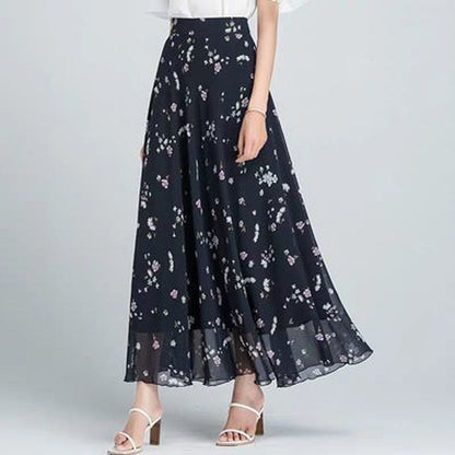 Chiffon Floral Maxi Summer Skirt Women Long High Waist Holiday Dance Skirt Elegant Beach Boho Hot Sale Lady Vintage Girl Fairy