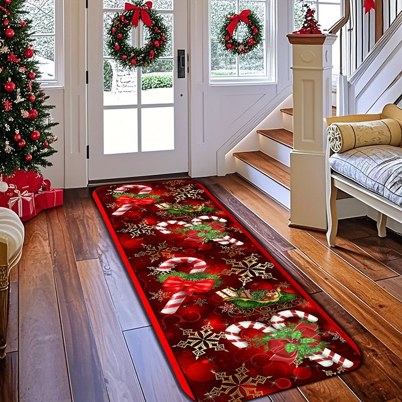 VIKAMA Red & Golden Christmas Runner Mat Kitchen Rugs Entryway Hallway Bedroom Carpet Welcom Floor Mat Laundry Floor Mat Home