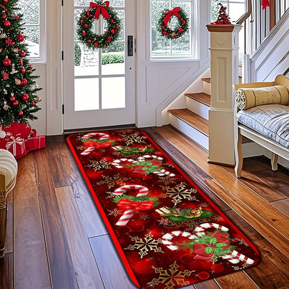 VIKAMA Red & Golden Christmas Runner Mat Kitchen Rugs Entryway Hallway Bedroom Carpet Welcom Floor Mat Laundry Floor Mat Home