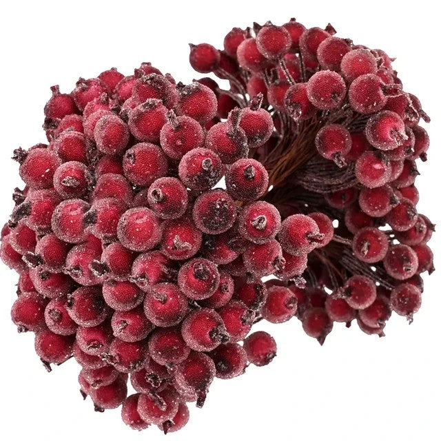Wholesale Artificial Frosted Berry Mini Double Head Christmas Holly Red Gold Silver Berries Flowers Wreath Xmas Party Decoration