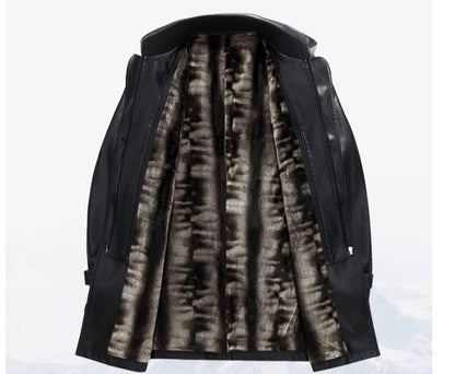 Fashion PU Leather Jacket Mid-length Fleece Thickened Windbreakers Suit Styles Large-sized Coats Overcoats Men's Slimming Trendy