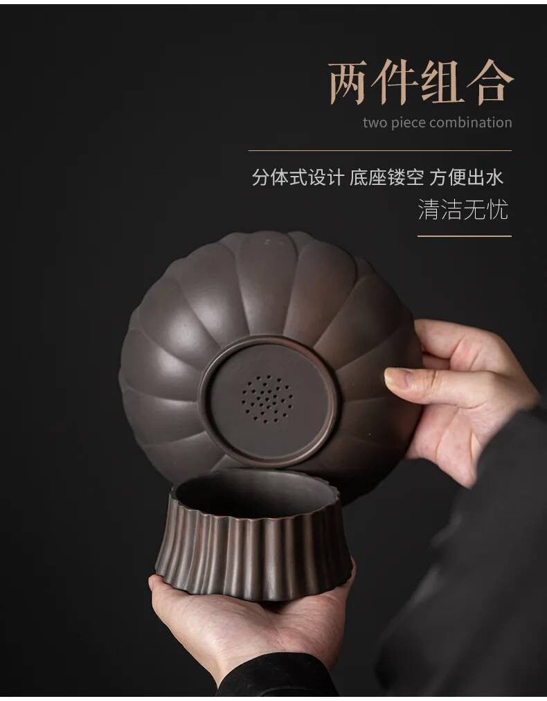 Qingxi Purple Pottery Tea Pastry Plate Handmade High Foot Dried Fruit Snack Large Integrated Drain Dessert Candy Dish Gift