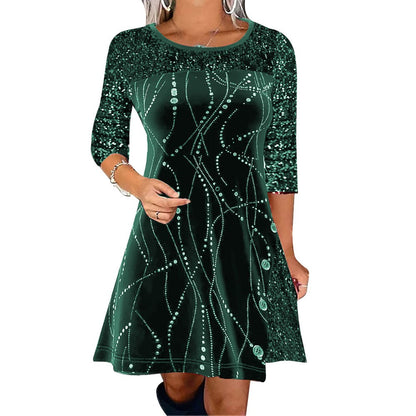 New 2026 Women's Print Casual Christmas Dress Vintage Chic Pattern Mini Dresses Autumn Winter Fashion Sequins Club Party Dress