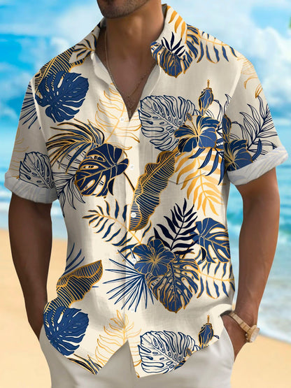 Hawaiian Plant Golden Leaves 3D Print Men's hawaiian Shirt Outdoor Street Casual Summer Turndown Short Sleeve Polyester Shirt
