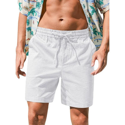 Summer Men's Cotton Linen Breathable Shorts Lightweight Beach Short Pants Casual Cozy Fashion Elastic Waist Male Short Trousers
