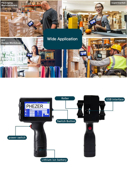 Phezer P15 12.7mm Label Printer QR Bar Batch Code Date Number Logo Expiry Date Handheld Inkjet Printer 28 Languages Portable