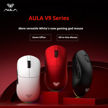 Mouse Gamer sem Fio Aula V9 Ultra E-sports Duplo 8k 3 modos PAW 3950 8k 55g Leve Ergonômico Acessório Personalizado para PC