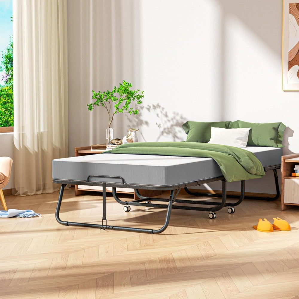 Folding Bed with Mattress, Foldable Twin Bed, Roll Away Beds for Adults, 75 x 31 Portable Roll Away Guest Beds with 5 Mat